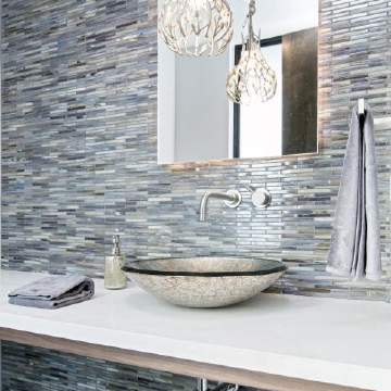 Agate ½ x 4 Brick used as a backsplash • Color: Verona PearlAgate ½ x 4 Brick used as a backsplash • Color: Verona Pearl