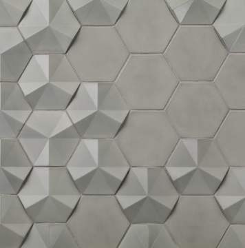 Random mix of Fanfare Hex and 4” Hex in single color • Color shown: Stoneware